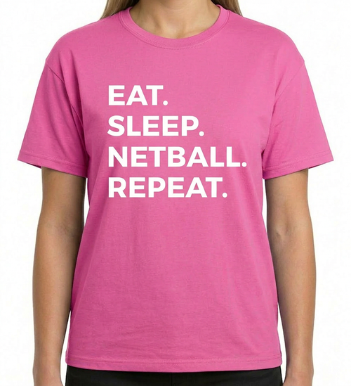 EAT SLEEP NETBALL REPEAT ADULT TSHIRT