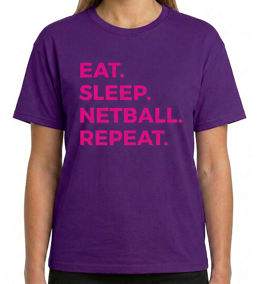 EAT SLEEP NETBALL REPEAT JUNIOR TSHIRT